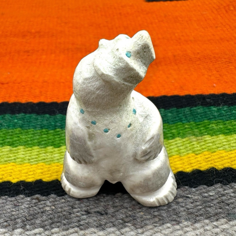VTG Native American Zuni Carved Antler Dancing Bear Fetish Inlay‎ Turquoise